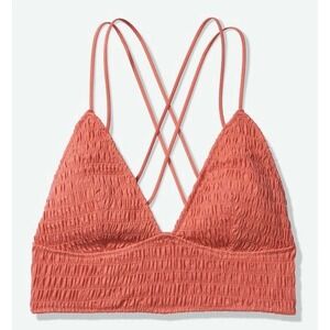 Victoria's Secret PINK Smocked Bralette Coral Pink Cross Back Strappy XS NEW